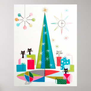 Poster Chats de Noël rétro vintage