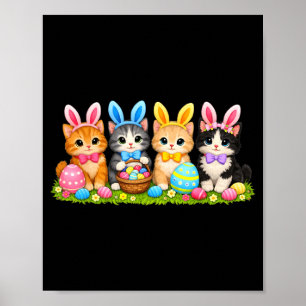 Poster Chats de Pâques lapin mignon œufs pastel Printemps