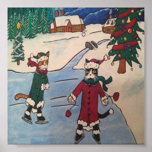 Poster Chats de patinage sur glace de Noël (Devant)