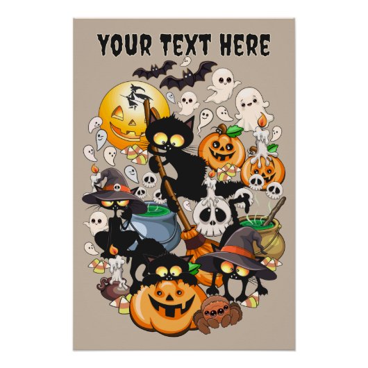Poster Chats drôles de Halloween Fête (Devant)