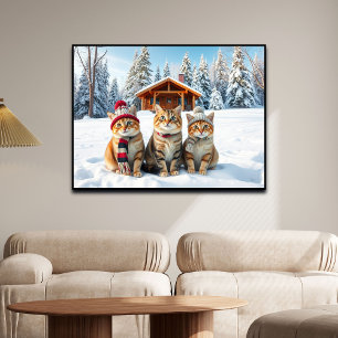 Poster Chats drôles en tenue preppy d'hiver et chapeaux