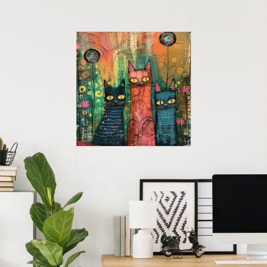 Poster Chats en aquarelle Boho - Earthy Feline Art (Bureau à domicile)
