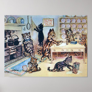 Poster Chats en cuisine, Louis Wain