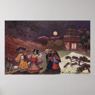 Poster Chats en Kimonos Promenade nocturne
