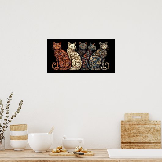 Poster Chats en papier peint victorien (Cuisine)