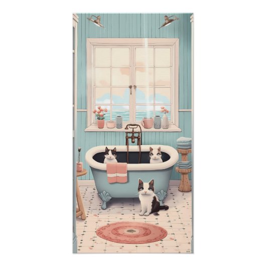 Poster Chats et chatons rétro mignons dans le bain (Devant)