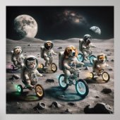 Poster chats et chiens astronautes en lune (Devant)