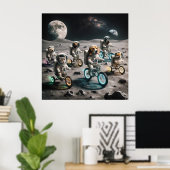 Poster chats et chiens astronautes en lune (Bureau à domicile)