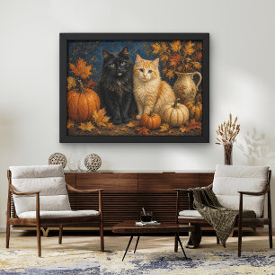 Poster Chats et citrouilles d'automne gothiques Beaux-Art