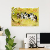 Poster Chats fixant un petit oiseau, Louis Wain (Bureau à domicile)