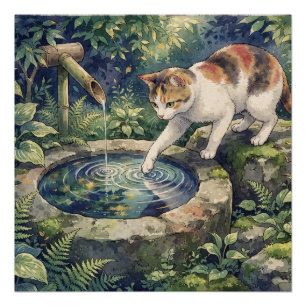Poster Chats Japonais Art Aquarelle