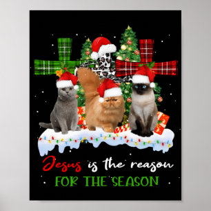 Poster Chats Jésus Est La Raison De La Saison Noël Vilain