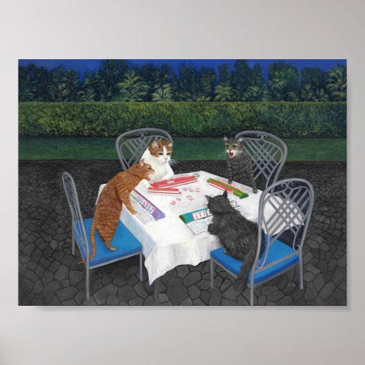 Poster Chats jouant à l'affiche du Mahjong (Devant)