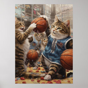 Poster Chats Jouant Au Basket