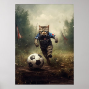 Poster Chats jouant au football