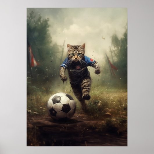 Poster Chats jouant au football (Devant)