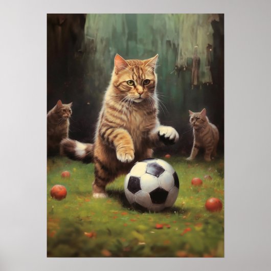Poster Chats jouant au football (Devant)