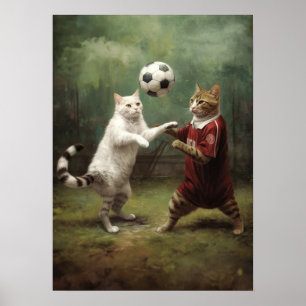 Poster Chats jouant au football