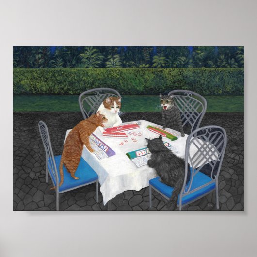 Poster Chats jouant au Mahjong (Devant)