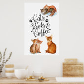 Poster Chats Livres Et Café (Cuisine)