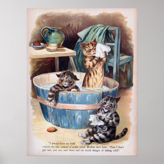 Poster Chats matin bain, Louis Wain (Devant)