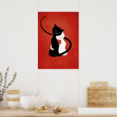 Poster Chats mignons en amour Amoureux des chats rouge (Cuisine)