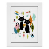 Poster Chats mignons Moderne du milieu du siècle (Devant)