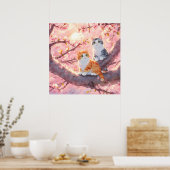 Poster Chats Mignons Sur Un Arbre En Fleur De Cerise (Cuisine)