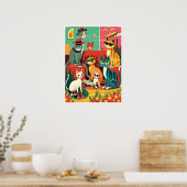 Poster Chats modernes du milieu du siècle en vacances (Cuisine)