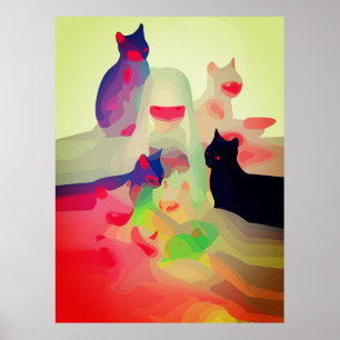 Poster Chats mystiques et esprits – Art abstrait et vibra