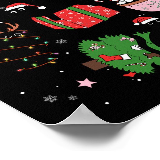 Poster Chats noirs amusants Santa Hat sapin de Noël Joyeu (Coin)