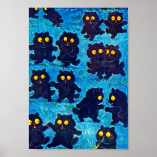 Poster Chats noirs dansant au clair de lune, Louis Wain