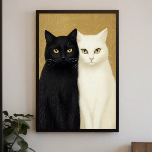 Poster Chats noirs et blancs sur la peinture Arrière - pl