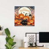 Poster Chats noirs et Jack-O-Lanterns (Bureau à domicile)