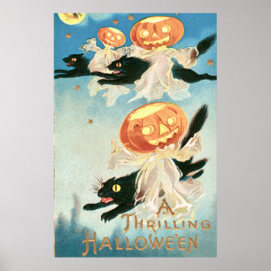 Poster Chats noirs Halloween vintage