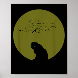 Poster Chats noirs Lune Chauves-souris Halloween
