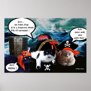 POSTER CHATS PIRATES PARLANT ET NAVIRE DANS LA TEMPÊTE MA