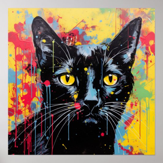 Poster Chats Pop Art : Noir (Devant)