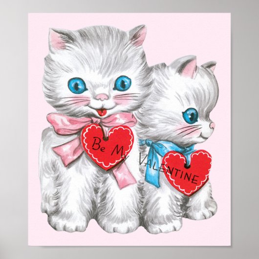Poster Chats Rétro de la Saint-Valentin, Chatons Fluffy V (Devant)