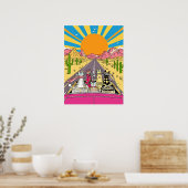 Poster Chats Rétro en Vacances Font un Road Trip (Cuisine)