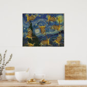 Poster Chats rock dans la "nuit étoilée" de Van Gogh (Cuisine)