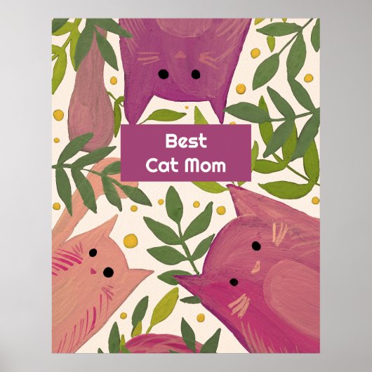 Poster Chats roses et branches Meilleure maman chat (Devant)