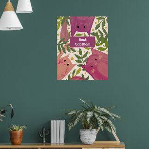 Poster Chats roses et branches Meilleure maman chat