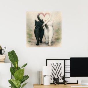 Poster Chats Saint Valentin Vacances Aquarelle Vintage