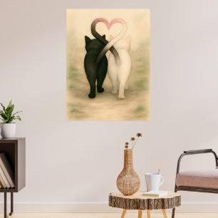 Poster Chats Saint Valentin Vacances Aquarelle Vintage