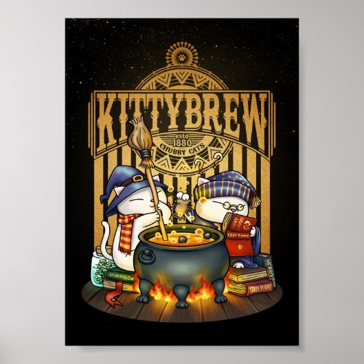 Poster Chats sorciers d'Halloween Kitty Brew (Devant)