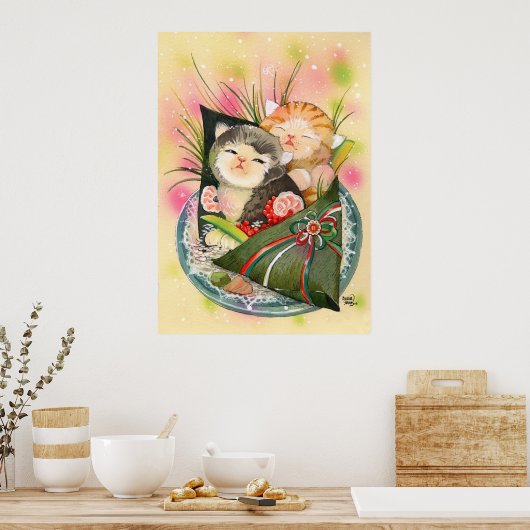 Poster Chats Sushi Kitty - Main de Noël (Cuisine)