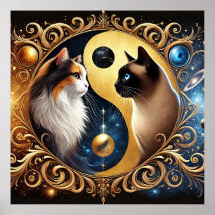 Poster Chats symbolisant l'équilibre avec un Yin Yang