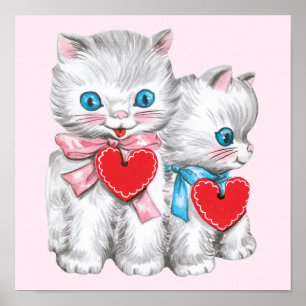 Poster Chats vintage mignons de la Saint-Valentin, Retra