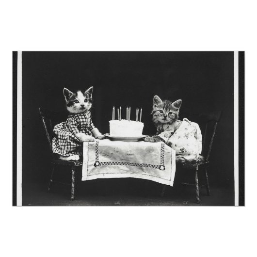 Poster Chats vintages à une fête d'anniversaire (Devant)